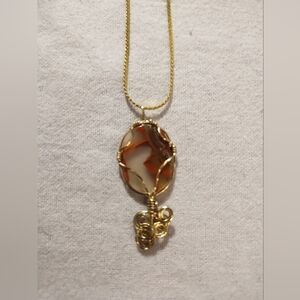 Elegant Goldtone and Brown Pendant Necklace